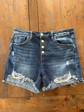 RISEN High-Rise Denim Shorts - Dark Blue